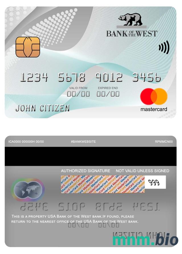 USA Bank of the West bank przykład karty mastercard w formacie PSD